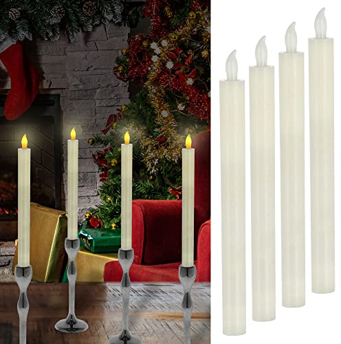 Cepewa LED Stabkerze 4er Set Echtwachs | H25cm warmweiß Timerfunktion batteriebetrieben | Kerze Kerzenlicht