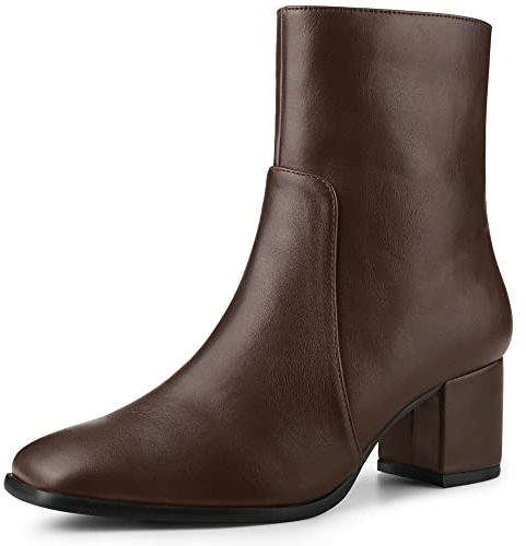 Allegra K Botines con tacón de bloque con cremallera lateral y puntera cuadrada para mujer, café, 40 EU