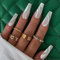 RUNRAYAY 24 Stück Weiß Swirl Press on Nails Langer Sarg, Wave Ballerina Kunstnägel mit Design, Kunstnägel aus Acryl für Frauen und Mädchen