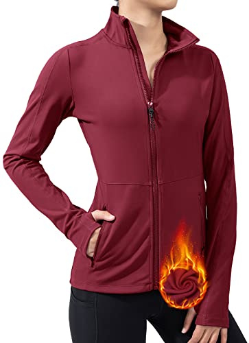 Vutru dam löparjacka sportjacka träningsjacka långärmad fitness yoga jacka med fickor tumhål andas, Fleece svart, XXL