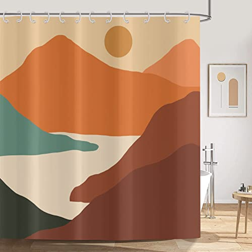 ASDCXZ Boho Duschvorhang 120x180 cm, Modern Abstrakt Kunst Boho Style Sonnenuntergang Spitze Bunt Bad Waschbar Duschvorhänge Polyester Textil Wasserdicht Duschvorhang für Badewanne mit 8 Haken