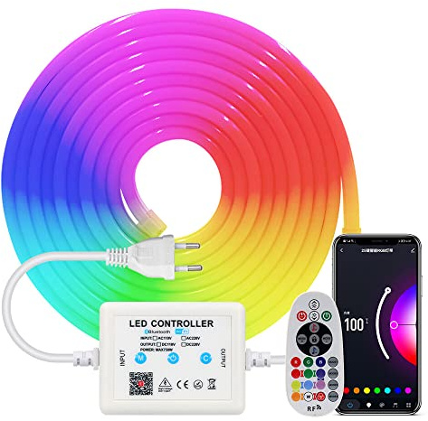 HEGEHE RGB Neon LED Streifen, 220V 5050 Silikon IP65 Wasserdicht WiFi Flexible Neon LED Light, mit APP Steuerung, Sync mit Musik Rhythmus (2M)