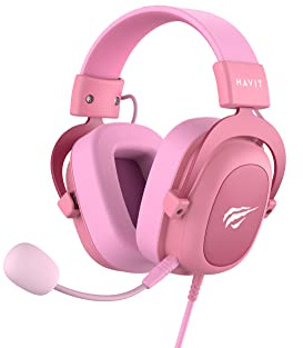 Havit H2002D GAMENOTE Gaming Headset mit Mikrofon - Gaming Kopfhörer mit Kabel - Hochmagnetische 50-mm Treiber für Surround-sound - Kompatibel mit PS4, Xbox, PC & Laptop - Pink Headset