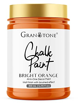 GRANOTONE Chalk Paint Matt Finish Water Based Acrylic Paint 16 fl oz 500 ml Bright Orange Colour for Furniture Wood Walls Metal Glass Paper Fabric Canvas Maximum Coverage for Kids and Adults Made in India