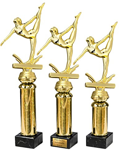 eberin · Kunstturnen Pokal mit Wunschtext · Turnerin am Schwebbalken auf Goldsäule/Marmor · Turnen Pokal in 3 Größen erhältlich ·