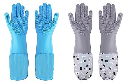 1TO3GO Haustier Fellpflege Handschuhe Tierhaarentferner Katze, Hund Waschhandschuhe Silikon Hitzebeständige Reinigungshandschuhe mit hochdichter Zahnpflege Handschuhe für Hunde, Katzen, Pferde (2 Paar