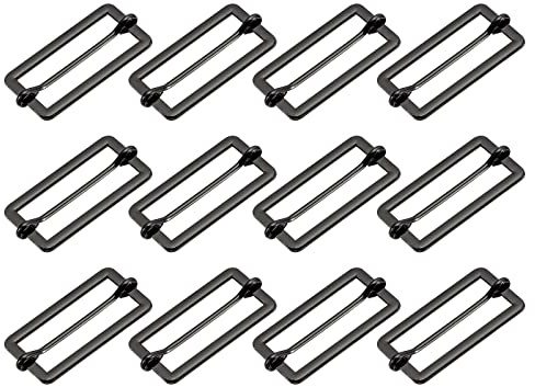 sourcing map Glissières Boucles, 12pcs 40x17x2.3mm Métal Rectangle Ajusteur Triglides Glisser Boucle Rouleau Stylo Boucles Glisseur Courroie Ajusteur pour Ceinture Sac, Foncé Gris