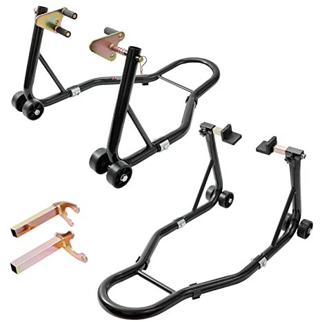 VEVOR Motorcycle Stand Lift, 850lbs Front Rear Combo Stand Lift Stand, Front and Rear Wheel Fork Stand, U+L Fork Swingarm Spool, Compatible with Most Yamaha Honda Kawasaki Suzuki Motorcycles, Black