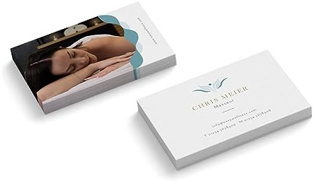 Visitenkarten personalisieren | mit Foto | Masseur | 2-seitig | Querformat | Menge + Farbe zur Auswahl | selbst gestalten | hochwertig | 350 g | Massage | Physio | Ergo | Wellness (Blau, 500 Stück)