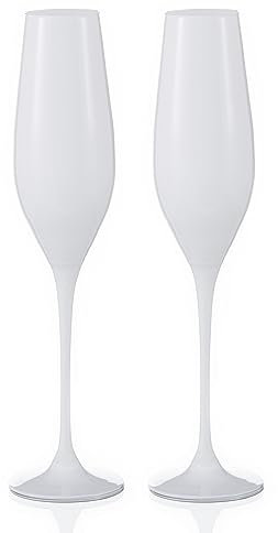 DIAMANTE White Crystal Champagne Flute Glasses Pair Spirit - Set of 2 Opaque White Crystal Champagne Flutes