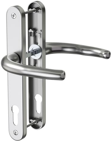 Bwintech 1 Set Satin Nickel UPVC Door Handle Set Stainless Steels 304, 92mm Backset, 210mm Screw Hole Distance, 243mm Plate Length Front Door Handles for UPVC Door