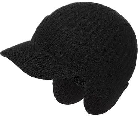 Epsoco Wintermützen für Herren mit Ohrenklappen, flauschiges Fleecefutter, Beanie-Mütze mit Visierkrempe, Outdoor-Wärmer, Jagd, Baseballmützen, Schwarz, Einheitsgröße