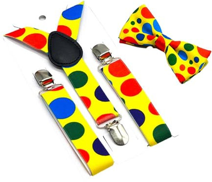 Baoblaze Kinder Hosenträger mit Fliege Punkte, Elastische Hosenträger y Form für Jungen, 3 Clips Kleine Träger Verstellbar mit Bunte Muster, Träger mit Metallclips für Röcke Tutu Shorts