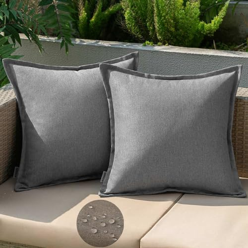 EMEMA Outdoor Kissen 40x40 Wetterfest Kissenbezug Grau 2er Set | Sofakissen Wasserdicht Dekokissen Kissenbezüge Dekorativ Kissenhülle aus für Garten Sofa Wohnzimmer Bett