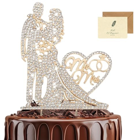 SwirlColor Cake Topper Hochzeit, Funkelnd Mr & Mrs Torten Topper Diamantene Hochzeit Braut und Bräutigam Cake Toppers mit Strass Deko Hochzeit Tortenfiguren für Verlobung Party, mit Karte