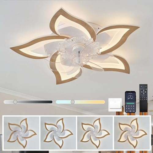 Luyaim 69CM Grana Di Legno Lampadario Ventilatore Con Telecomando Motore DC Reversibile 6 Velocità Plafoniera Con Ventilatore Camera Da Letto Soggiorno Dimmerabile Lampadari Con Ventilatore Design