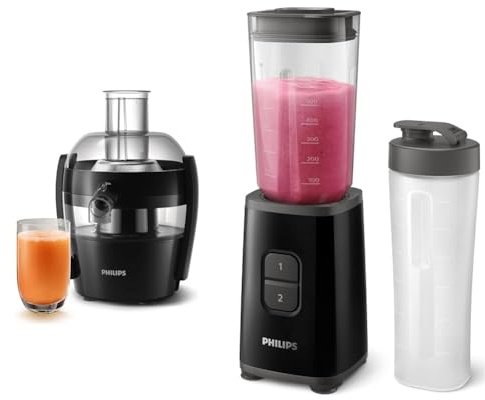 Philips Viva Collection Compact Juicer, 1.5 Litre, 500 Watt, Quick Clean Technology & i Blender and Smoothie Maker, 350W, 1L Jug
