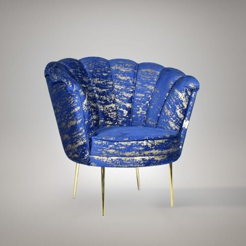 Fauteuil coquille garni de velours bleu et de motifs dorés - Orel