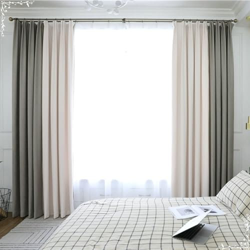 Homxi Gardinen Kinder Blickdicht 2er Set,2 x 132W x 214H cm,Vorhang Set Blickdicht Grau Beige Spleißen Einfarbig Vorhänge Haken