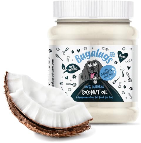 Bugalugs 100% Natural Coconut Oil for Dogs 340g, Immunity Dog Supplement, helps Itchy Dog Skin, Paw Balm, Digestive Supplements, Great Omega 6 on Lick Mats or as Food Toppers & Treat