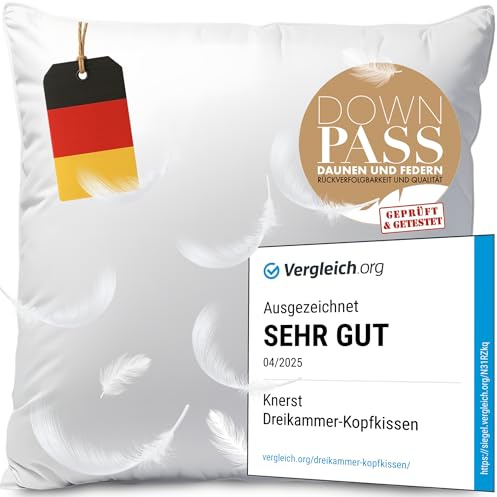 KNERST 2er Set Daunenkissen 80x80, 3-Kammer, Made in Germany, Feder Kissen | 2 Federkissen 80x80 cm mit Daunen & Federn, Hotelkissen, Naturfüllung, Öko-Tex, weich & atmungsaktiv