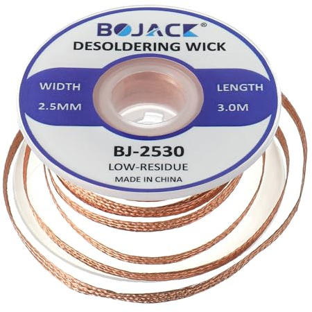 BOJACK Entlötlitze Entlötgeflechtdraht Reines Kupfer Zinn | 2,5mm×3,0m No Clean für Zerlegen elektronische Komponenten Entfernen von Lötzinn Reinigungs oder Reparaturzubehör(1 Stück)