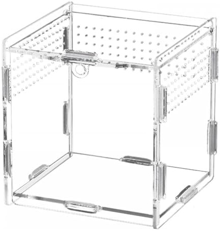 ANCLLO Caja De Alimentación Transparente Para Reptiles, Caja De Cría De Acrílico Para Insectos, Arañas, Lagartos, Escorpiones, Valla, 9x9x9.5 Cm