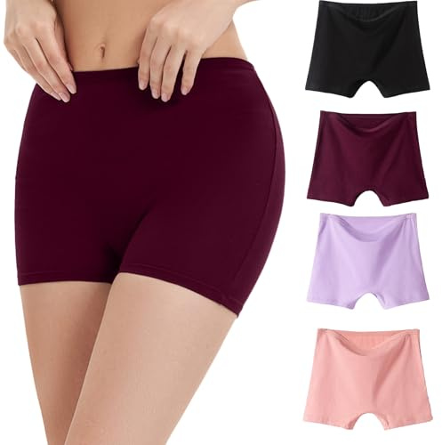 WEASIC Boxer femme coton culotte shorty femme coton panty calecon panty caleçon boxer sans couture shorty sans couture shorties invisible shorties (Lot de 4 - Multicolore 3, L)