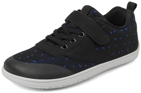 SECHRITE Barn breda barfotaskor barfota sneakers för pojkar flickor minimalistiska ventilerande löparskor promenadsport skor storlek 25–37, svart, 36 EU bred