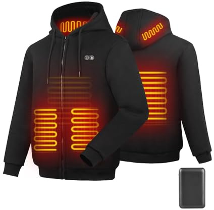 Wodesid Beheizbare Jacke Hoodie Kapuzenpullover mit 7.4V 16000mAh Akku, 6 Heizzonen, 3 Heizstufen für Herren & Damen - Outoor Beheizte Kapuzenjacke Sweatshirt Winter Heizjacke mit Doppelschalter