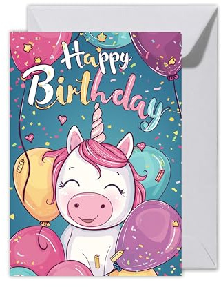 WBdesignz Geburtstag XXL Karte mit Umschlag - Einhorn Geburtstagskarte Mädchen & Jungen Happy Birthday Glückwunschkarte zum Geburtstag Kinder (XXL DIN A4)
