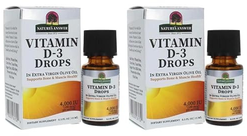 Nature Answer's - Gotas de vitamina D-3, 4000, 2 x 15 ml, paquete de 2, 30 ml en total