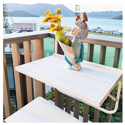 Balkontisch zum Aufhängen von Geländern, Balkongeländertisch, klappbarer Balkon-Stehtisch für den Außenbereich, für Geländer, mit 4-stufig Einstellbarer Höhe, für Terrassen, Gärten (weiß)