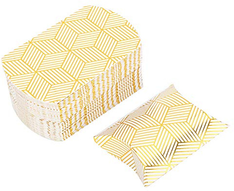 Kissenschachteln für Geschenke, 50 Stück, Hochzeits-Süßigkeitsschachteln, Partygeschenke, goldene Geschenkschachteln, Hochzeitsgeschenkschachteln für Gastgeschenke für Babyparty,