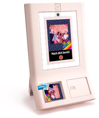 HP Sprocket Photo Booth Machine Instant Color Photo Printer, 10.1 (25.6 cm) Touchscreen, Ring Light, Custom Frames, 3x4 (7.6x10.1 cm) Photobooth Zink Paper, Share via QR Code,Mobile Notify App, Pink