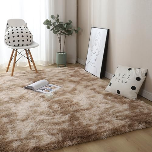 HOKXUAN Teppich Wohnzimmer Hochflor 170 x 90 cm Extra Weich, Pflegeleicht Flauschig Fellteppich Kunstfell Modernes Einfarbiges Design Fürs Wohnzimmer, Schlafzimmer, Taupe