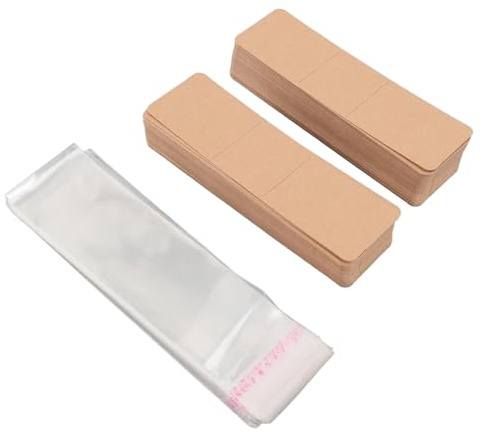 Kraft Bokmärkeshållare Set 200 St, DIY Tomma Bokmärken ärmar Omslagsvisa Kort, Kraft Bokmärke ärmar Transparent Självhäftande Påse för Småföretag Förpackningstillbehör