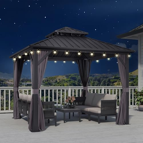 PURPLE LEAF Pavillon 3 x 3 m LED Licht Alu Rahmen Basisch, Grau | Bruchsichere LED-Licht, Voll-Alu-Rahmen, Rostfreies Stahldach, Doppellagige Seitenteile, Anti Verblassen, Feste Haken