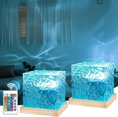 2 Stück Wave Lamp,LED Sternenhimmel Projektor,Tischlampe LED Lampe,led Tischlampe aus Kristall,Sternenhimmel Projektor mit 16 RGB Farbwechsel,Dimming Kristall Nachtlichtlampe,Nachttischlampe