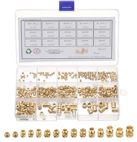 QUARKZMAN 360 Stück M2 M2,5 M3 M4 M5 M6 Gewindeeinsatz Einpressmutter Messing Gewindemutter Einschmelzgewinde Rändelmutter Threaded Inserts für 3D Druck Kunststoffschale