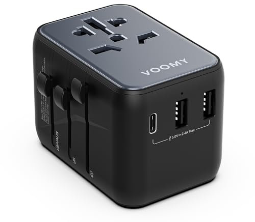 Voomy Enchufe de Viaje Universal para 170+ Países, 2 USB-C 12W + 2 USB-A, Compatible con Tipo A C G I, Protección contra Sobretensión y Material Ignífugo - Travel Y612