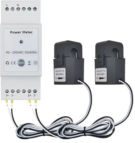 Yominerr Contatore di Energia WiFi Intelligente Tuya Bidirezionale A 2 Canali su Guida DIN con CT da 80 A, Monitoraggio 'App, Esportazione e Importazione di Energia AC110 V/240 V