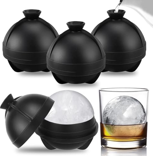 WPPQWP Eiswürfelform Rund Silikon 4er Set, 6cm Eiswürfel Formen Kugeln für Whisky, Bier, Cocktail, Saft, Wiederverwendbar & BPA-frei