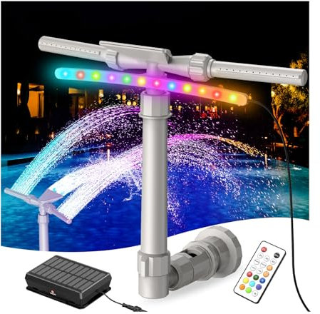 Solar Pool Fountain with Lights for Above Ground Pools,XJUGEZ Pool Lights with 9-Colors LED Lights and RF Remote，Above Ground Pool Fountain 360° Adjustable Water Sprinkler with Two Splash Modes