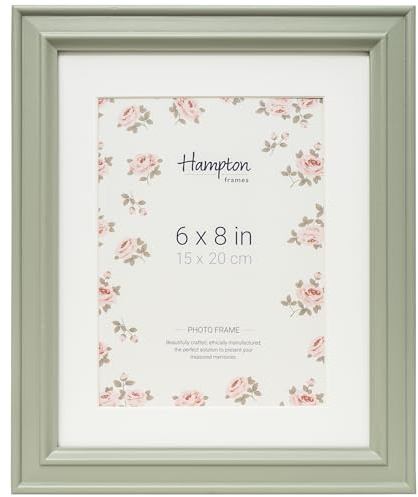 Hampton Frames HELENA 6x8 (15x20cm) Sage Green Frame With White Mount Picture Photo Frame Glass HEL80SG68