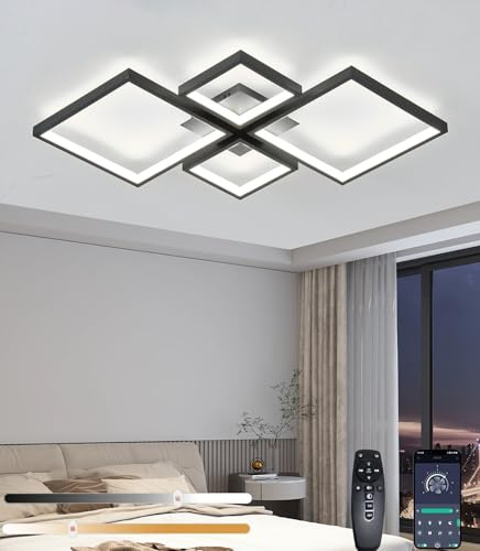LED Plafoniera quadrata Moderna lampada da soffitto a incasso con telecomando e dimmer 48W 3000K 6000K Da bianco caldo a bianco luce diurna Ideale per soggiorno Camera da letto cucina (Nero, L73cm)
