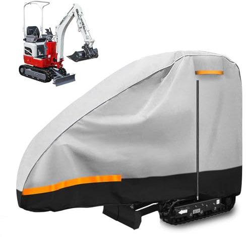 Bâche de Protection pour Pelleteuse 10-15 HP 420D imperméable Housse pour Mini Pelleteuse, avec Porte zippée et Bandes réfléchissantes, L110×W26×H66 in, Gris et Noir