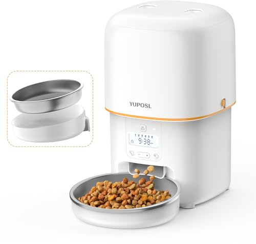 Automatic Cat Feeder, 3L Cat Feeder Automatic with Timer & Anti-Jam, 180-day Battery Life, 1-6 Meals Per Day with Stainless Steel Pet Bowl, Keep Dry Food Fresh, Cat Food Dispenser Also for Small Dog