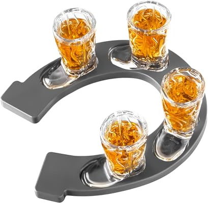 Final Touch Hufeisen Boot Schnapsglas Set - 4X 28.3 g Cowboy Boot Gläser mit Hufeisenförmigem Serviertablett - Western-Design, rutschfeste Füße - ideal für Whiskey, Tequila, Bourbon Shots (GG5027)