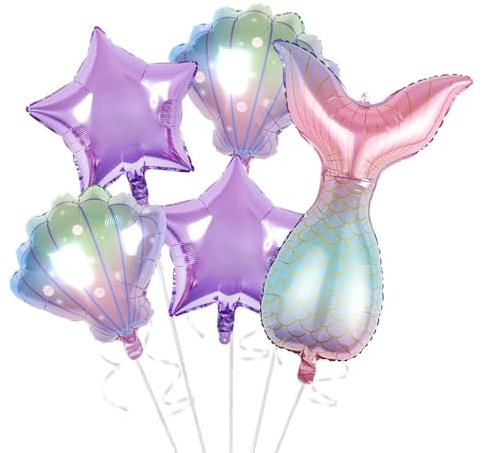 KOBOKO Meerjungfrau Geburtstag Deko, 5 Stück Ballons Meerjungfrauen Geburtstag, Meerjungfrauen Luftballons Geburtstage Mädchen, Meerjungfrau Folienballon Unterwasserwelt Kindergeburtstag Party Deko